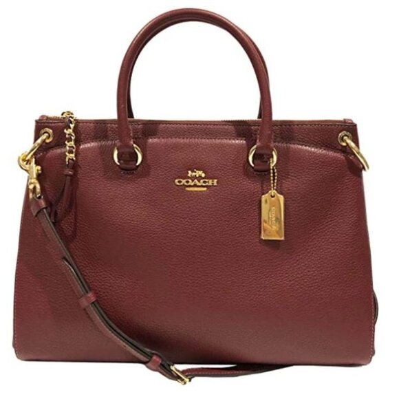 COACH F77884 Pebbled Leather Mia Satchel, IM/Wine - Picture 1 of 8